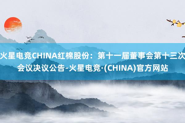 火星电竞CHINA红棉股份：第十一届董事会第十三次会议决议公告-火星电竞·(CHINA)官方网站